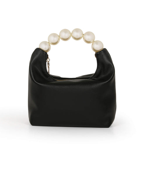 Black | handbag with pearl handle on a white background