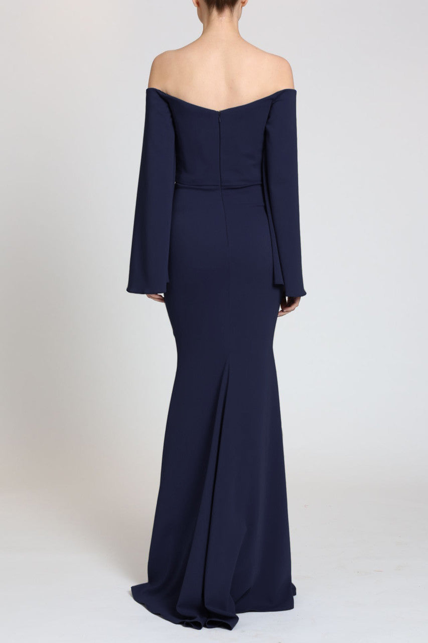 Navy | Off-Shoulder Flare Sleeve Evening Gown