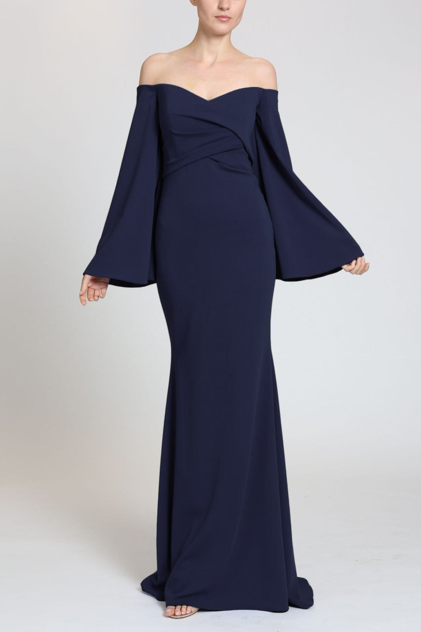 Navy | Off-Shoulder Flare Sleeve Evening Gown