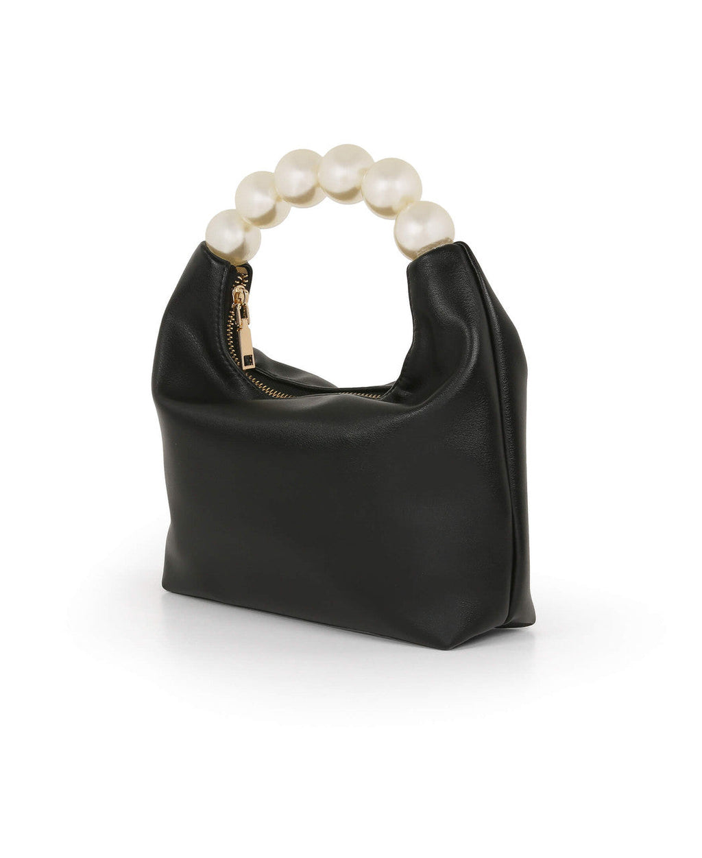 Black | handbag with pearl handle on a white background